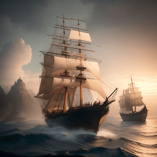 AI generated: Photo of a ultra realistic sailing ship, dramatic light, pale sunrise, cinematic lighting, battered,...