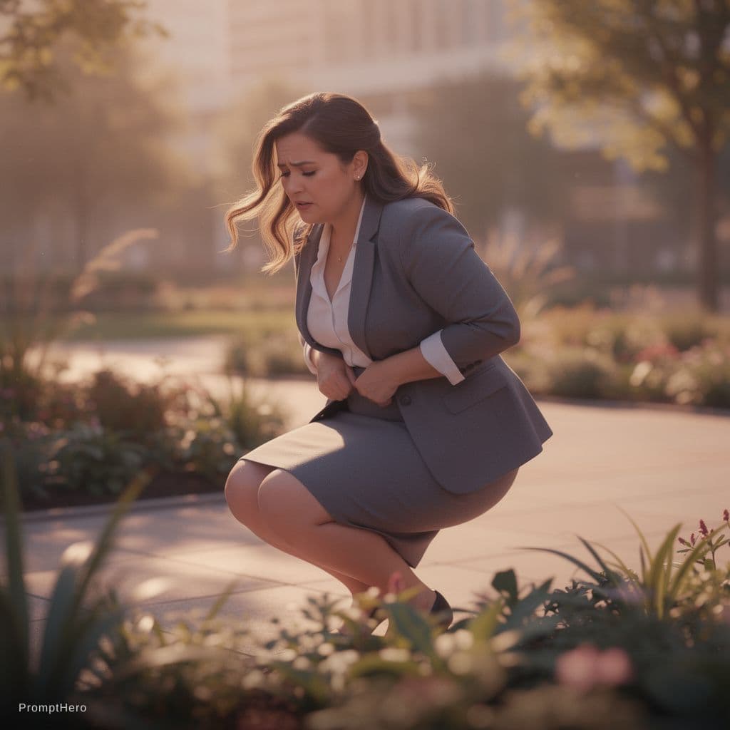 AI generated: 1girl,solo,mature,curvy, smoking, professionals, 
Embarrassed,
squatting, peeing, cloth pull, pantie...