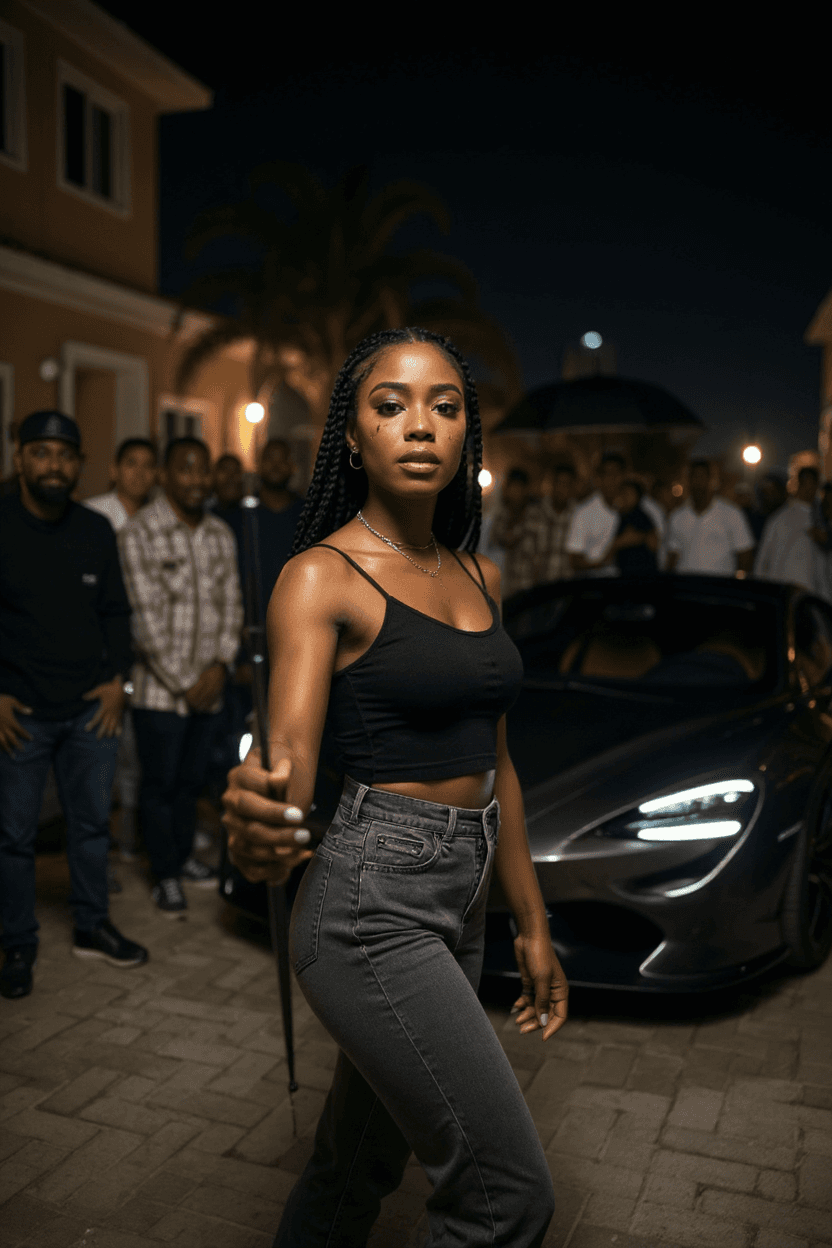 AI generated: A stunning 22-year-old Nigerian female blogger with natural glowing skin, trendy streetwear, and box...