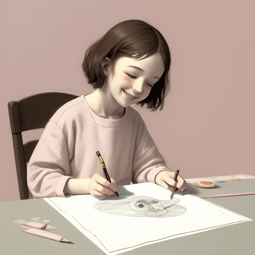 AI generated: A happy artist, sketching a still life, in the style of Felice Casorati, a muted palette, with soft ...