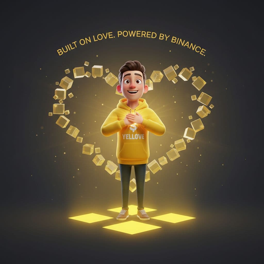 AI generated: A cinematic 3D Pixar-style artwork featuring the same cheerful young man in a bright yellow “$YELLOV...