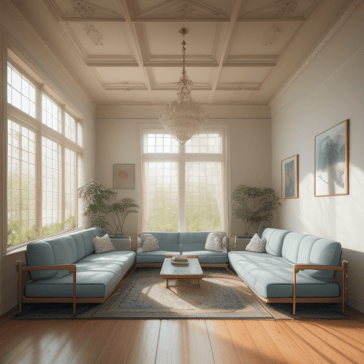 AI generated: High resolution photography interior design, dreamy sunken living room conversation pit, wooden floo...