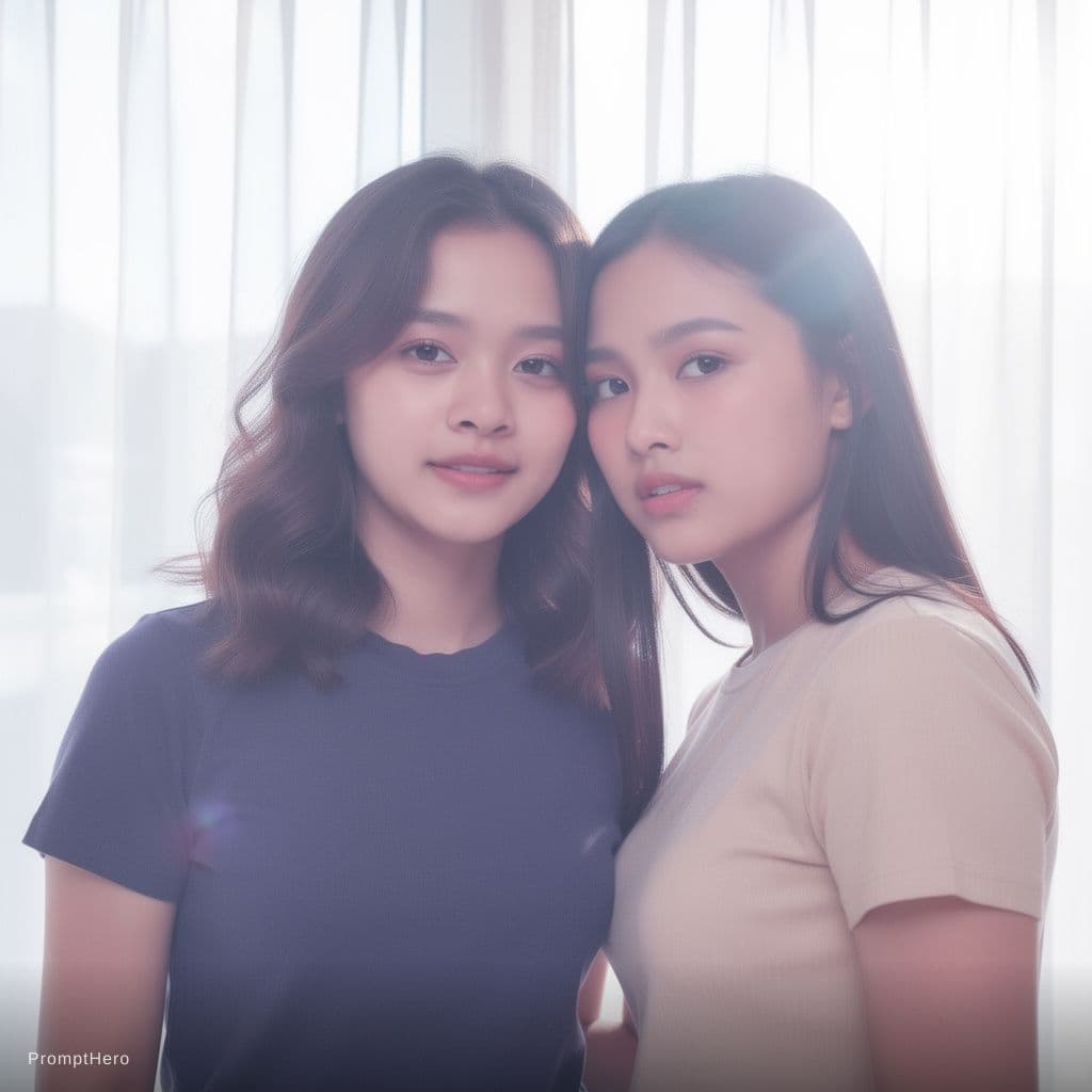 AI generated: A high-key, photorealistic lifestyle photograph of two young women in an intimate moment. The scene ...