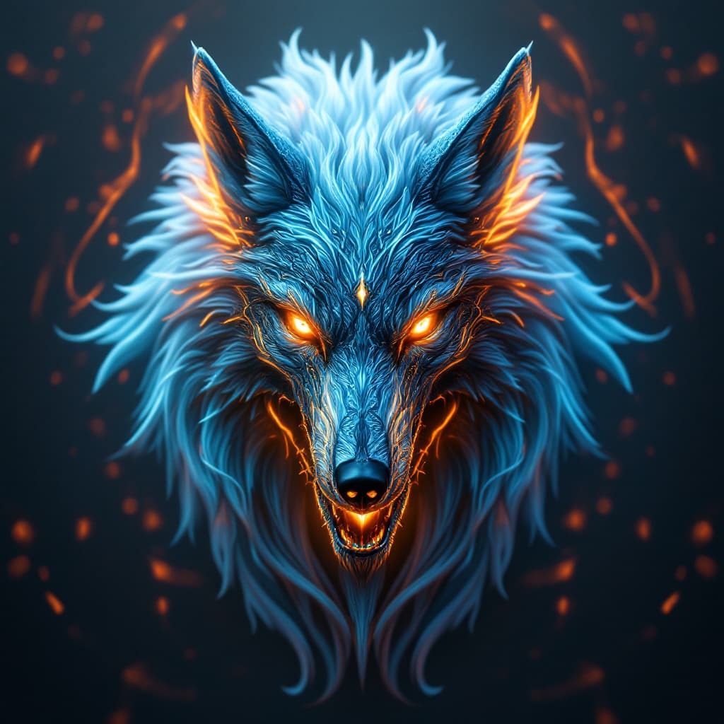 AI generated:  Wolf phoenix head, nautilus, , skull, betta Wolf, bioluminiscent creatures, intricate artwork . oct...