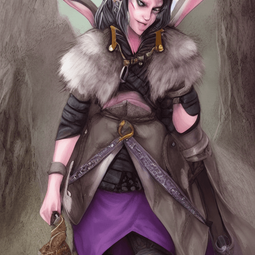 AI generated: female d&d harengon, female dnd rabbitfolk, female d&d anthro rabbit :: grey fur with light black ti...