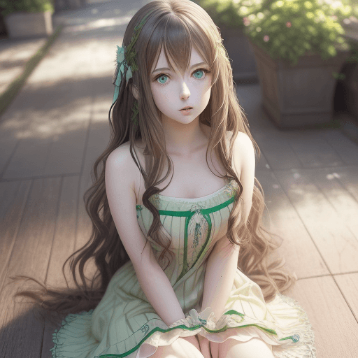 AI generated:  full-body, beautiful shibuya rin with light green eyes sitting on the floor,  (extra long wavy hair...