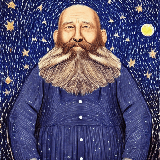 AI generated: a wise man with beard realistic painting with starry night portrait in the back