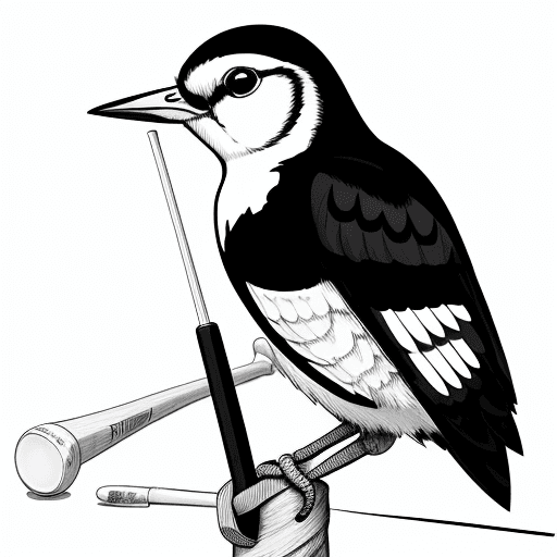 AI generated: cute woodpecker with golf club, white background, line art, coloring book, outline, high resolution,...