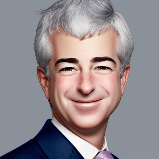 AI generated: Cartoon profile image of Bill Ackman in colour smiling into the camera