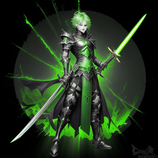 AI generated: green glowing xiphos sword crackling with sanguine electric energy ::2 demonic-horn-crossguard, hilt...