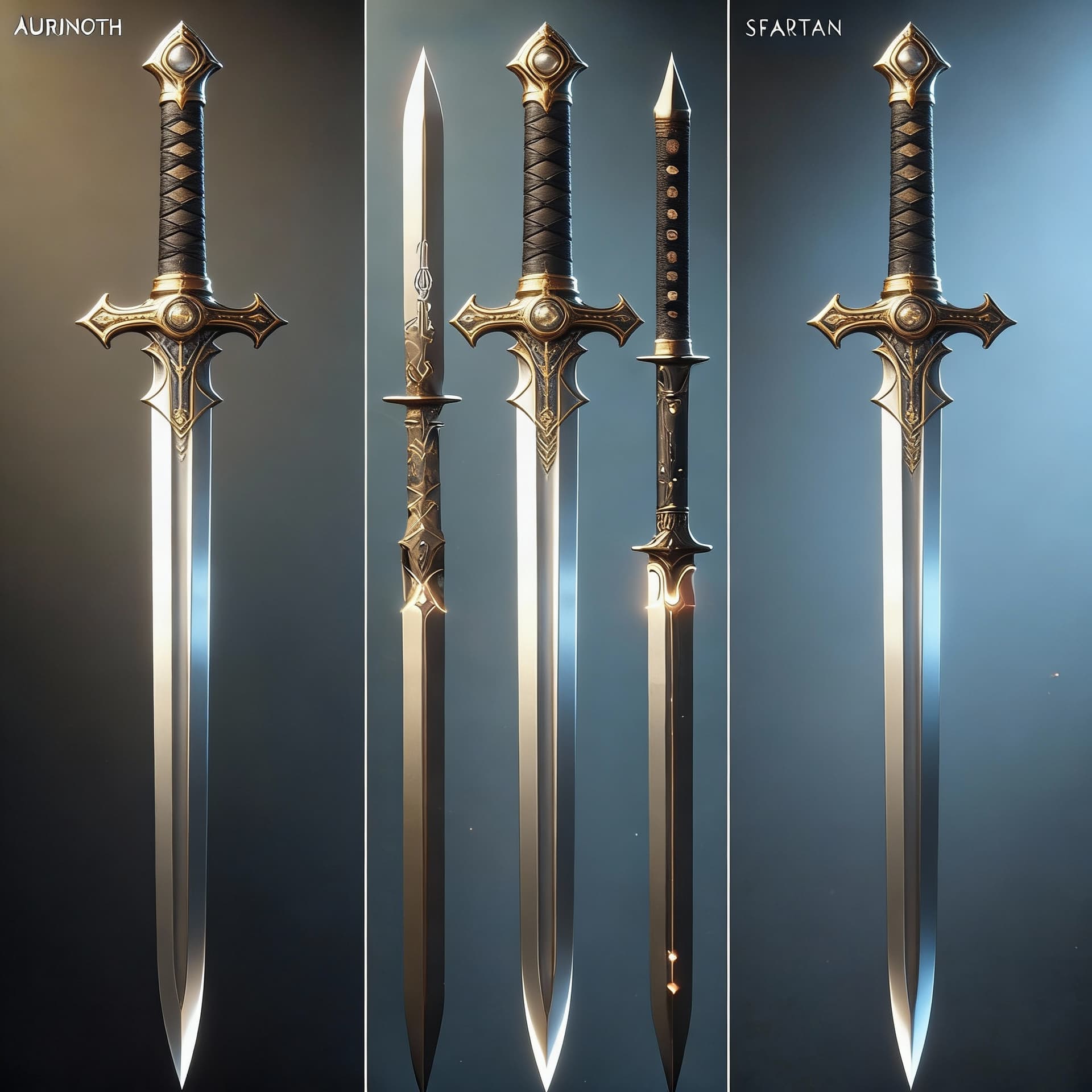 AI generated: Create long swords and give a display to showcase the sword's beauty and design. Show it from tip to...