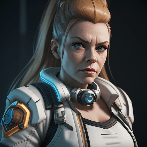 AI generated: Brigitte (Overwatch) as a futuristic superhero in a white coat, hyperrealism, photorealistic, 8k, un...