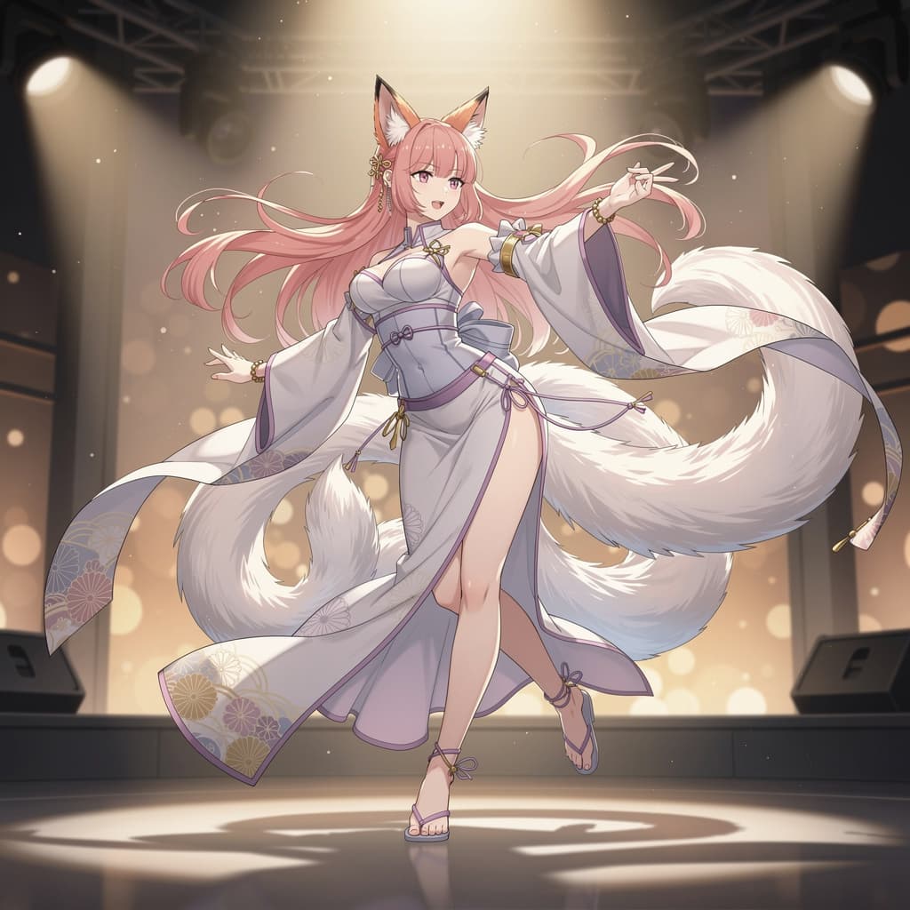 AI generated: Tamamo no mae in lingerie is dancing