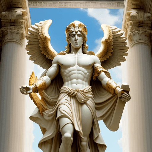 AI generated: Experience the awe-inspiring presence of Hermes, the divine messenger of Olympus, as he gazes direct...