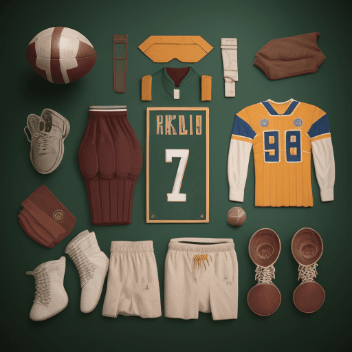 AI generated: a flat lay photography of vintage football outfit knolling :: Wes Anderson color palette, studio lig...