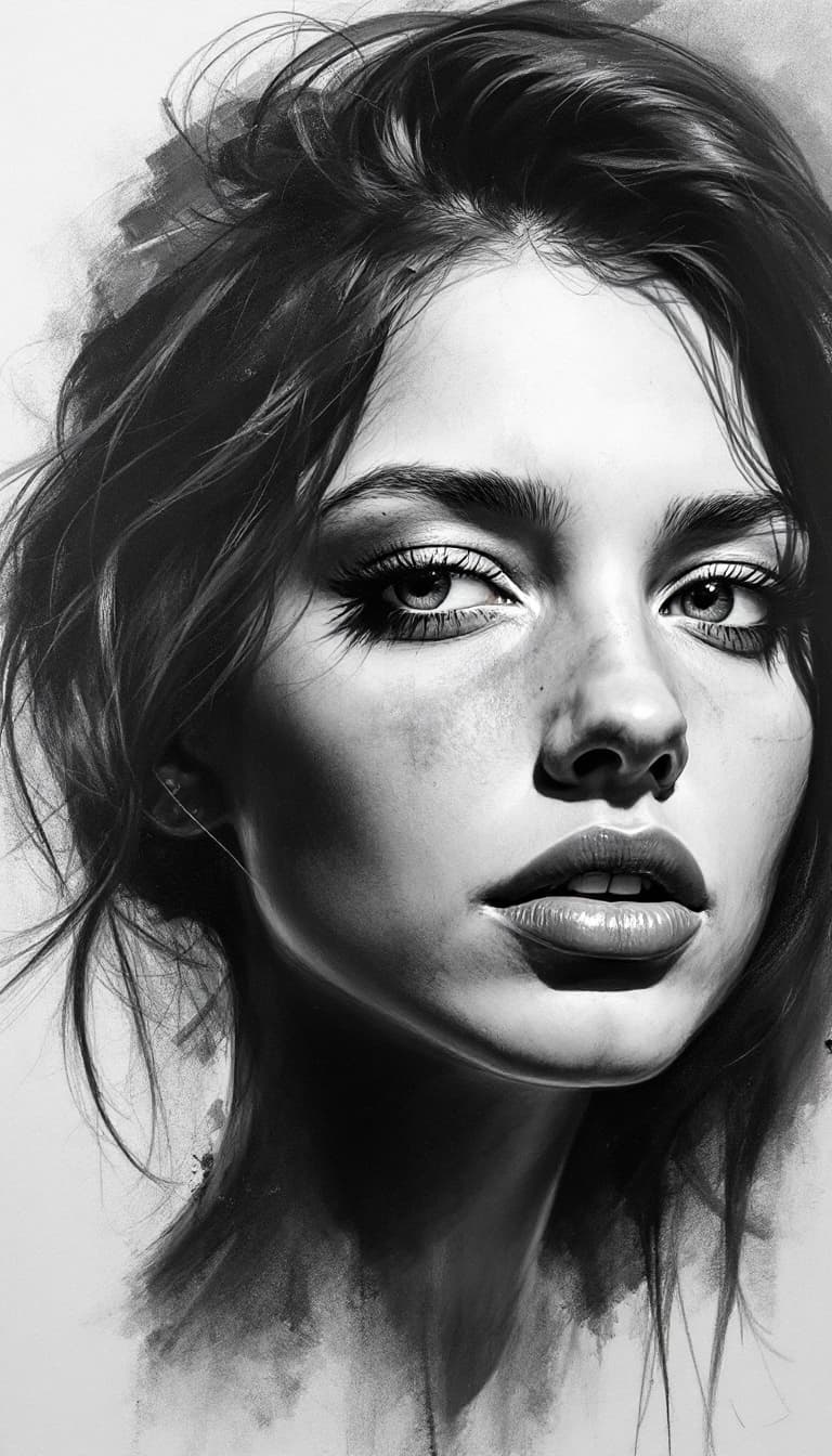 AI generated: girl, charcoal portrait