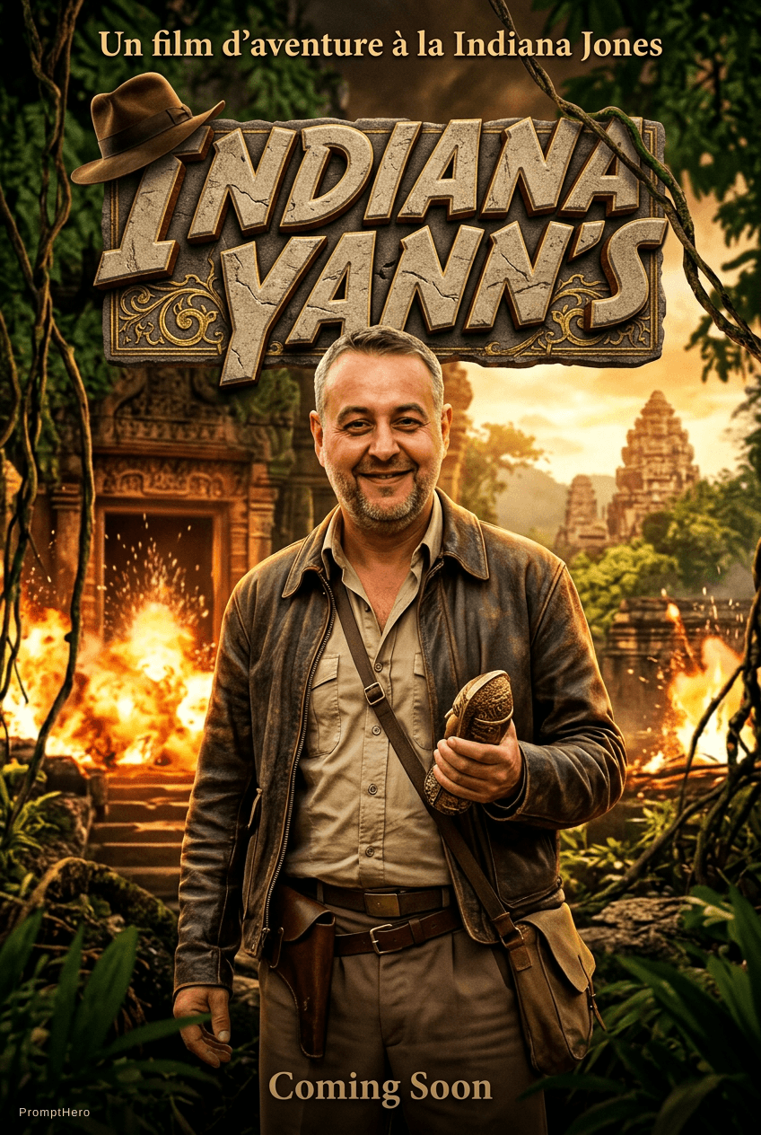 AI generated: Un film d'aventure à la Indiana Jones avec pour titre "Indiana Yann’s"