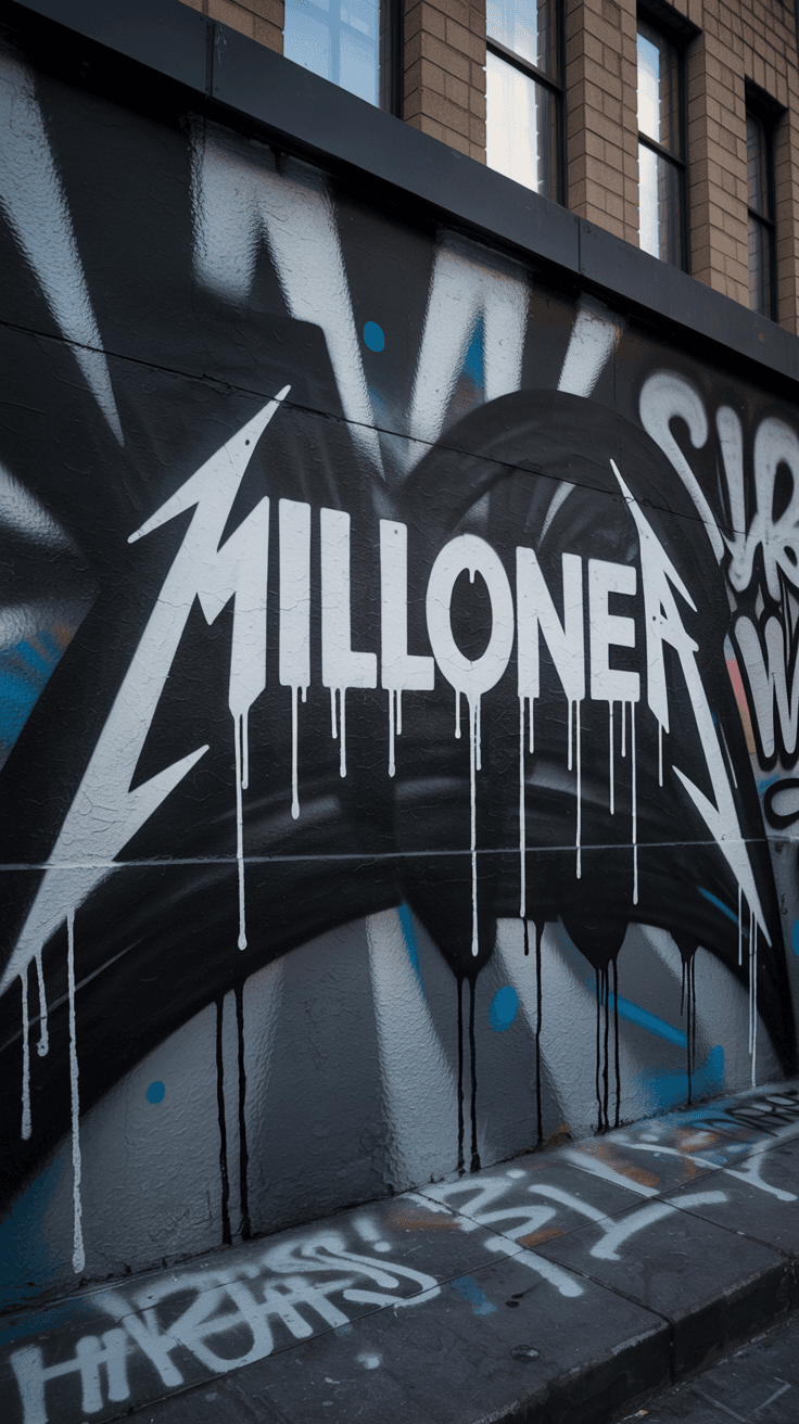 AI generated: “METALLICA STYLE graffiti tag of the word ‘[MILLONES]’, handwritten style, bold marker lines, urban ...