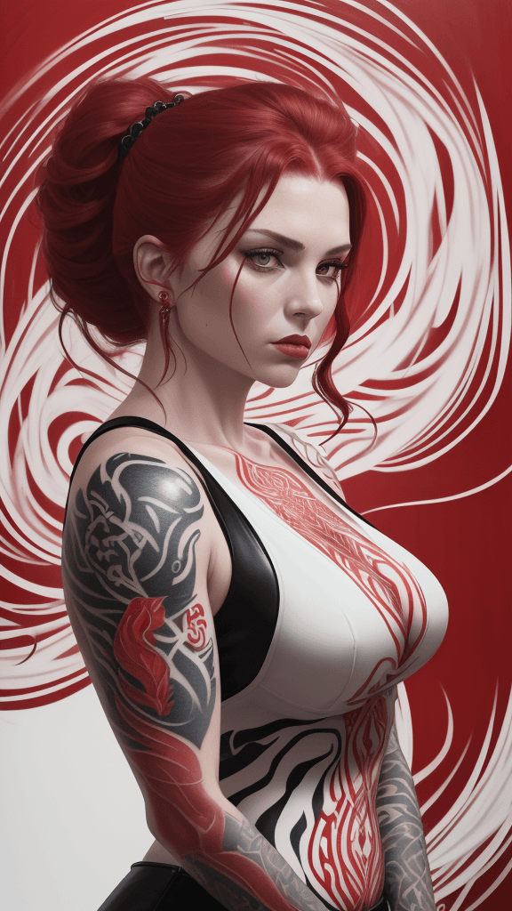AI generated: A portrait of [a scarlet in a bodyguard outfit], in the style of airbrush art, classic tattoo motifs...