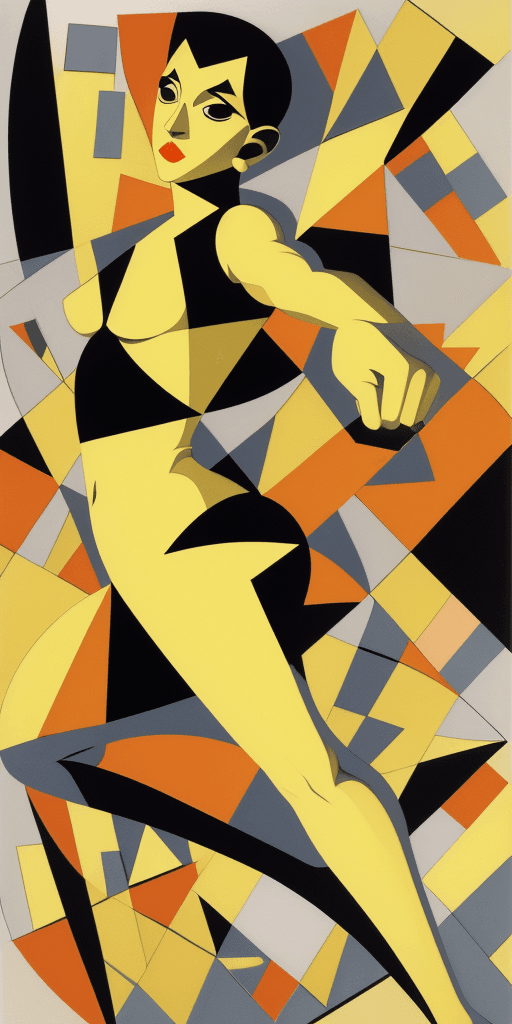AI generated: (16k4d art rfktrstyle Half a pound of tuppenny rice), Cubist Angles, (Dynamic Pose)