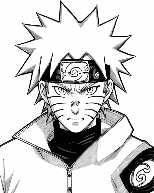 AI generated: face Naruto Uzumaki, illustration line art, anime, manga, pen sketch, pen drawing, inking, black and...