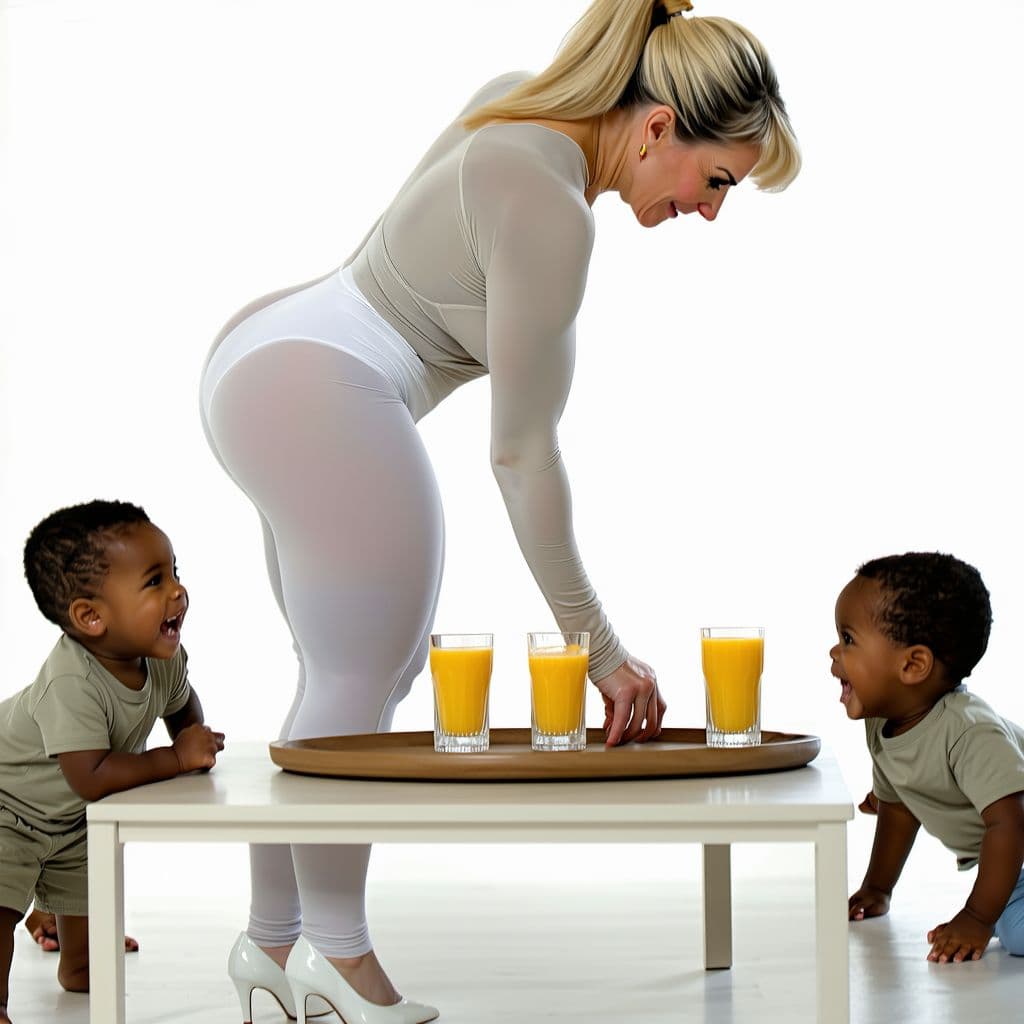AI generated: realistic, photographic image, full shot of a 51 year old fit woman, wide hips, big gluteus, blonde ...