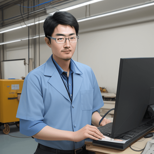 AI generated: Hyper realistic very professional looking Korean technician, he wears glasses and projects a lot of ...