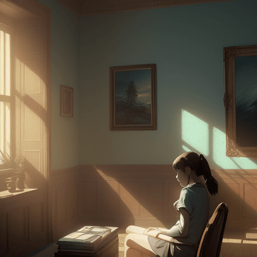 AI generated: Image of a girl sitting in a room, Interior Design Photography Timggi resolution, dramatic light, br...