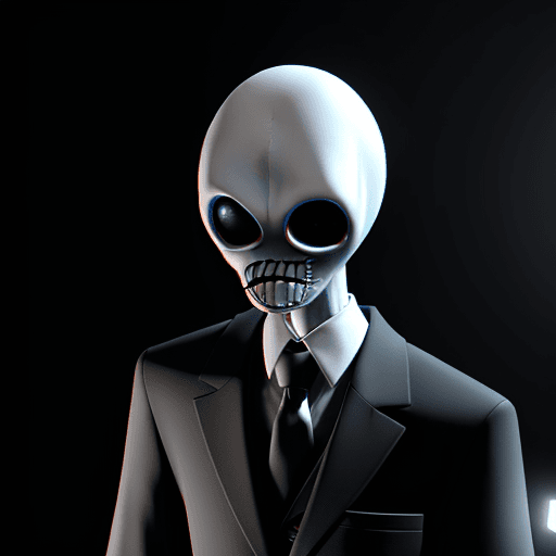 AI generated: slenderman being cute and cuddly, nanite rendering, 8k quality, hyper realistic, volumetric lighting