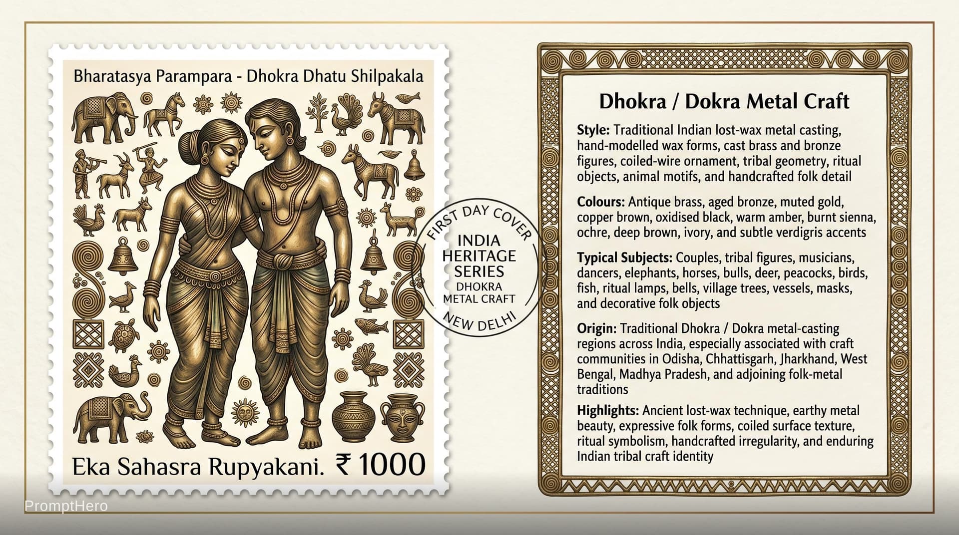 AI generated: Create a 16:9, 4K premium commemorative First Day Cover envelope inspired by India Post heritage des...