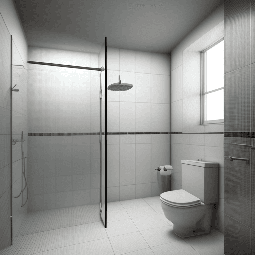 AI generated: GENERATE IMAGE OF A BATHROOM, WITH MIRROR AND SHOWER IN MODERNIST AND REALISTIC GLASS STYLE, RENDER