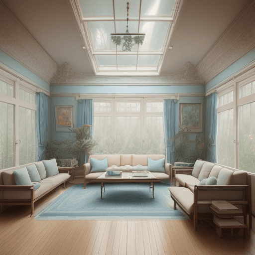 AI generated: High resolution photography interior design, dreamy sunken living room conversation pit, wooden floo...