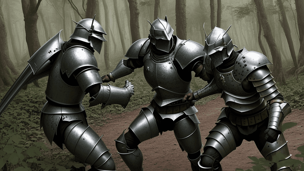 AI generated: a war between human male Armoured warriors in a forest
