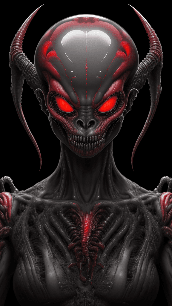 AI generated: a funky background in a complex bone frame a intimidating Xenomorph rfktrstyle 4d headshot looking a...