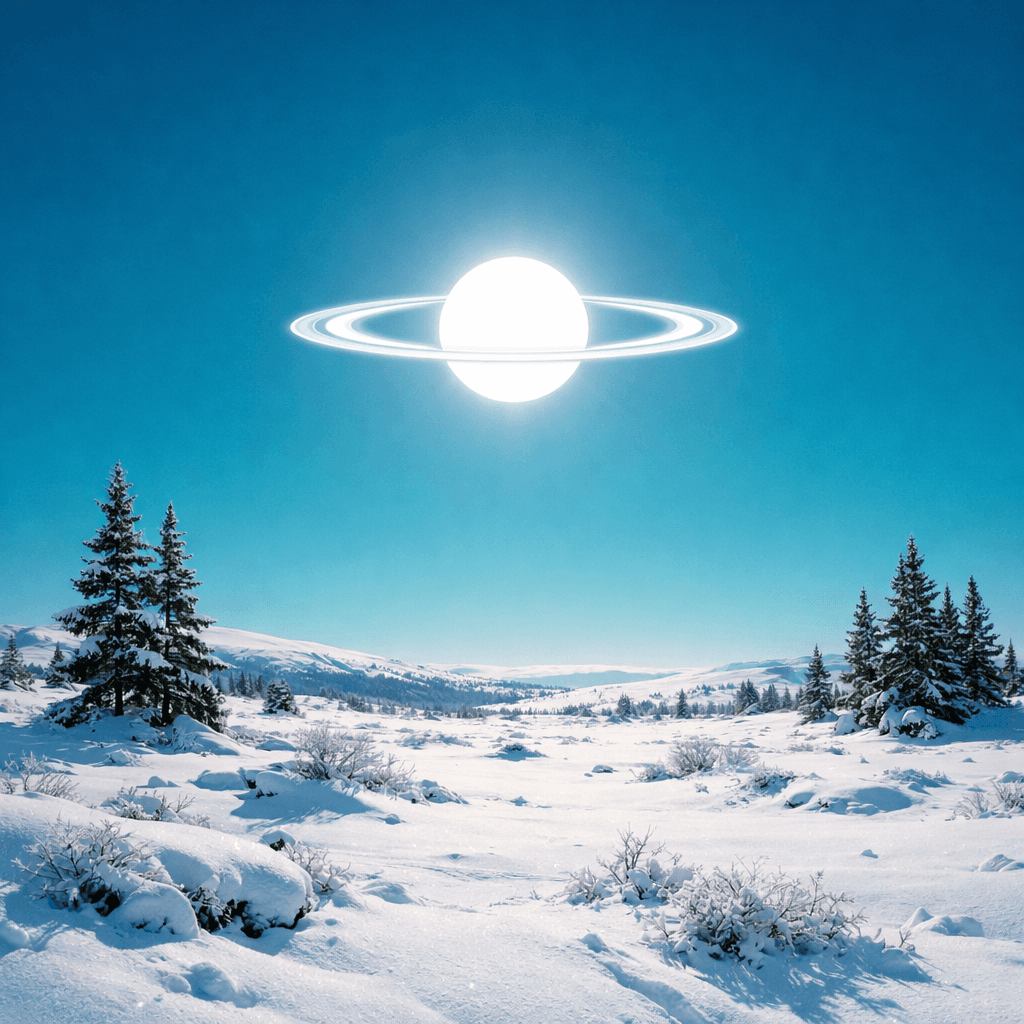 AI generated: a scenic landscape of a snow covered Tandra with a few pine trees but the sky has a more teal color ...