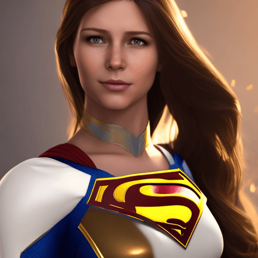 AI generated: A woman who is inspired by supergirl, she has brown hair and is very beautiful, her costume is white...