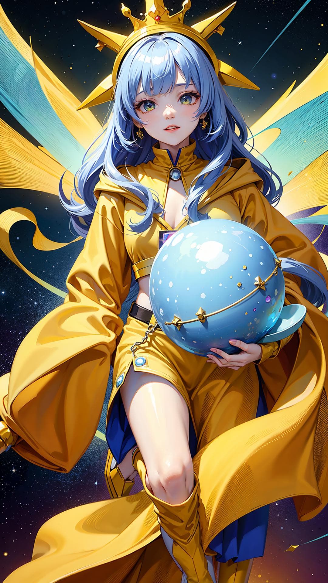 AI generated: 1girl,gradient color hair,spinning universe in the full space,(((Aldebaran in the background))), Wea...