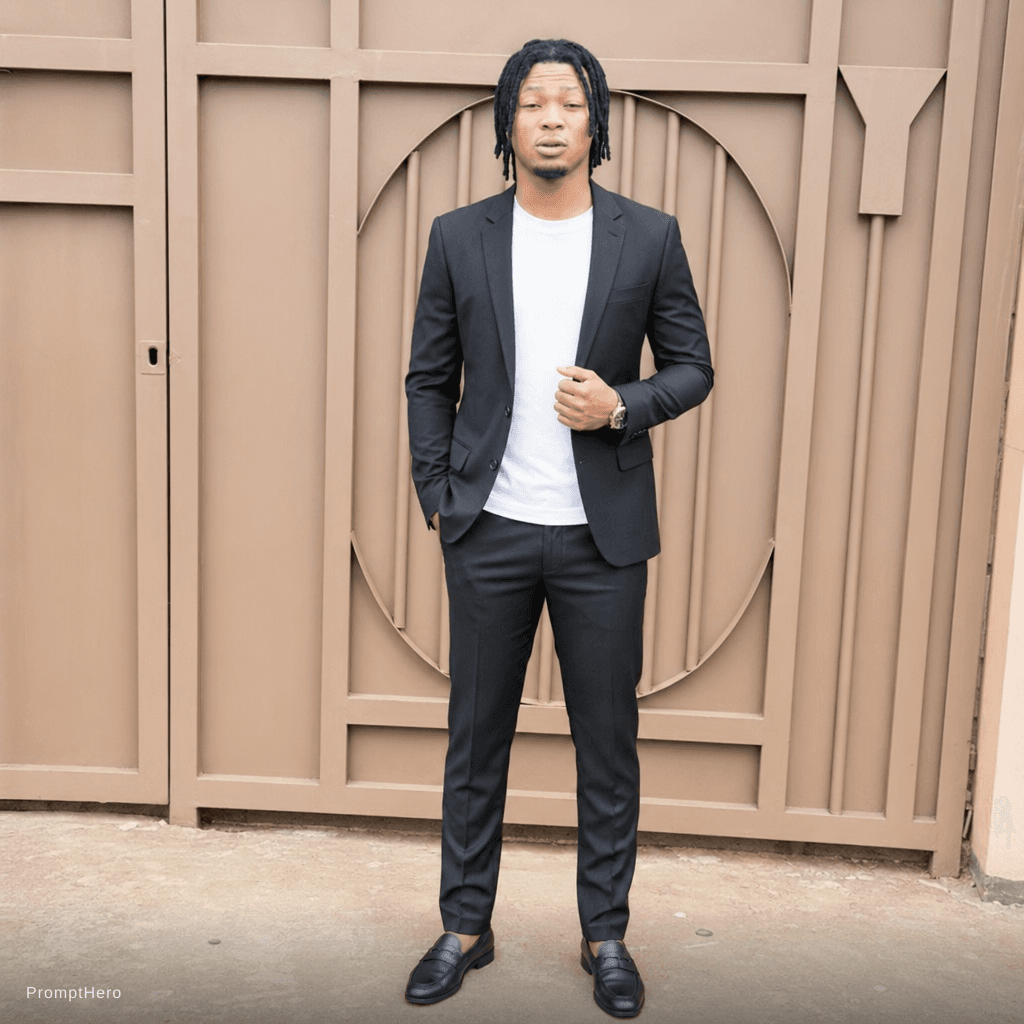 AI generated: a tailored blazer, black chinos, and a clean white t-shirt