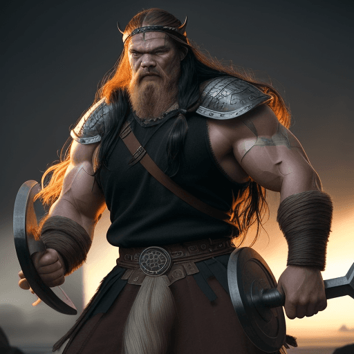 AI generated: Ultra-realistic strong viking man with long black hair staring