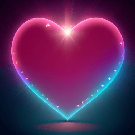 AI generated: A big red 3D heart in the middle of the screen with a bauble decoration around it with bright pink y...