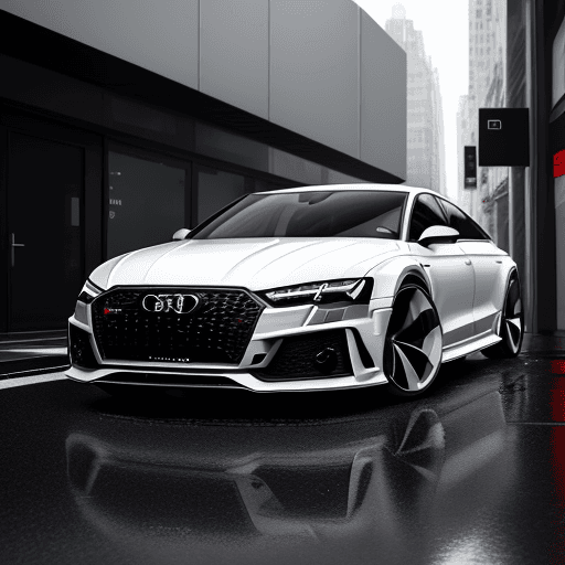 AI generated: audi rs8 concept, in the minimalist style, white background, sleek city street, rainy, wet pavement,...
