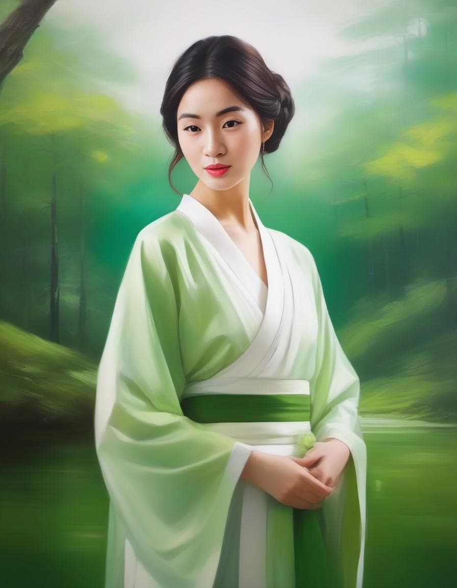 AI generated: oil painting style, forest, piety and tranquality, (light green), pastoral scenery