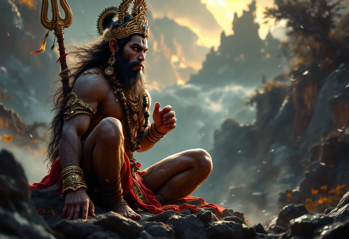 AI generated: Lord Hanuman, the hinu monkey god, super art, super detail, super quality, incredible view, gigantis...