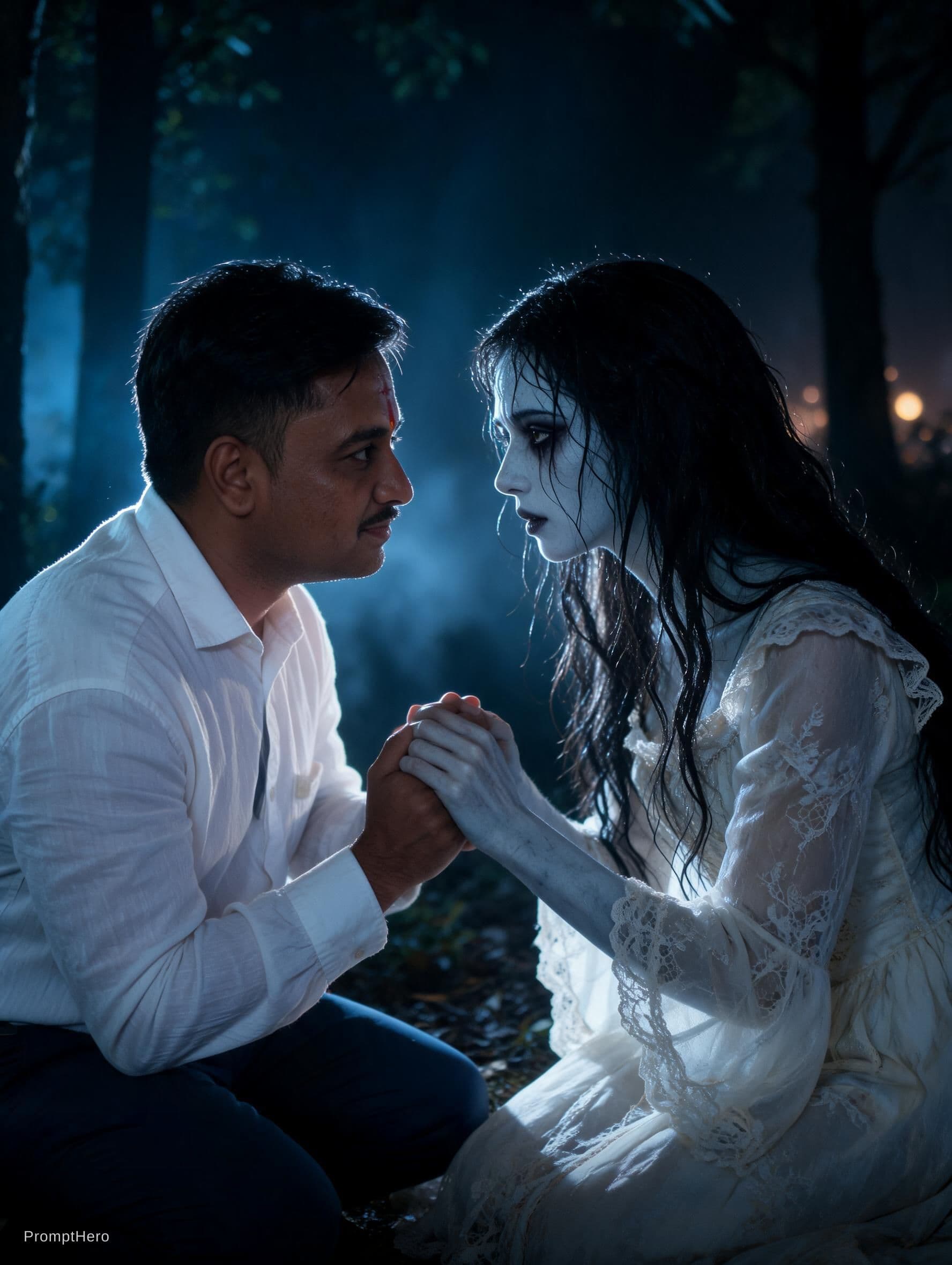 AI generated: To create or edit this image with the requested cinematic horror-romance scene, image generation/edi...