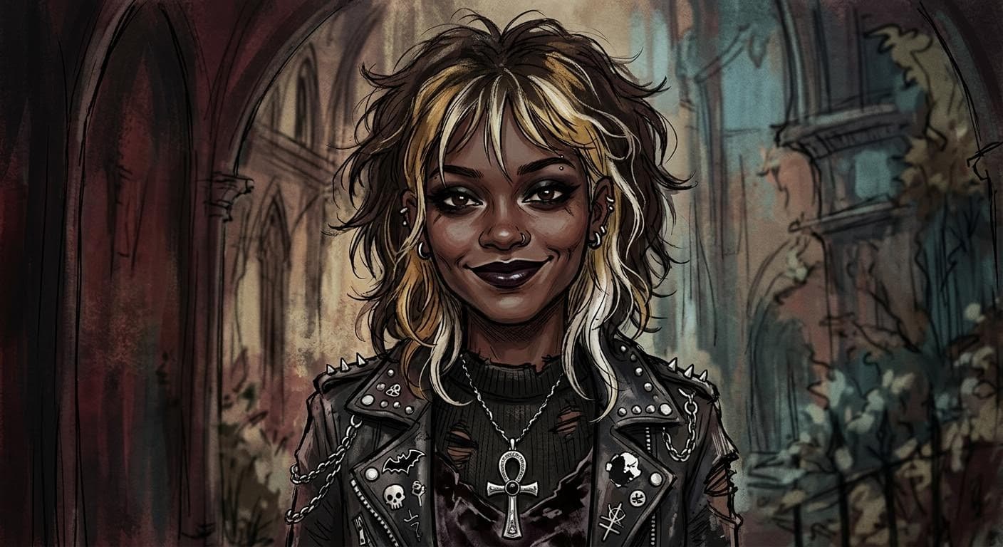 AI generated: Super Goth Girl, brunette blonde style, by Sam Toft, by Ross Tran, by Tim Burton, by Elsa Bleda  , E...