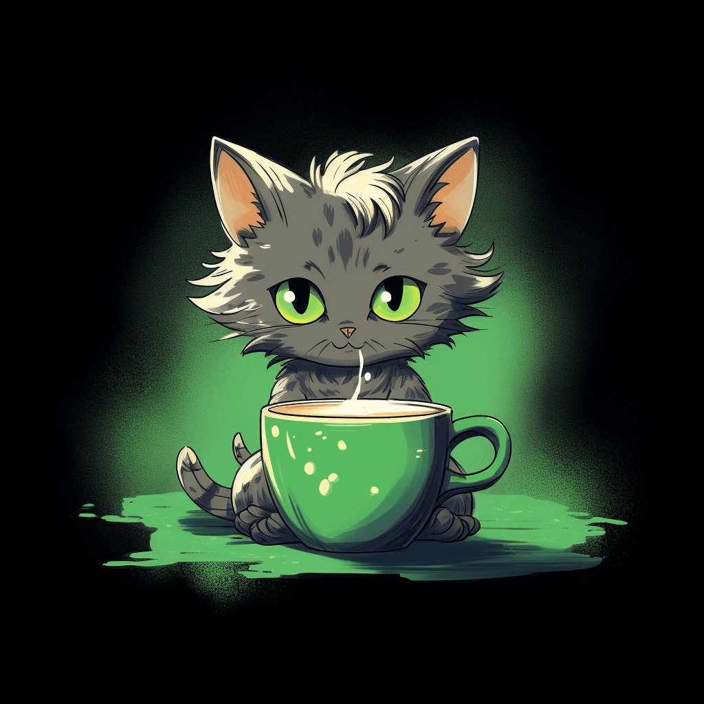 AI generated: A Charcoal Drawing tshirt design, Latte art, a cute anime cat with a vibrant background, hd, Ultra w...