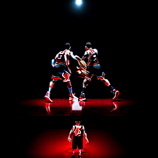 AI generated: a two headed man playing basketball, dressed in Chicago Bulls uniform, Chicago Bulls jersey, realist...