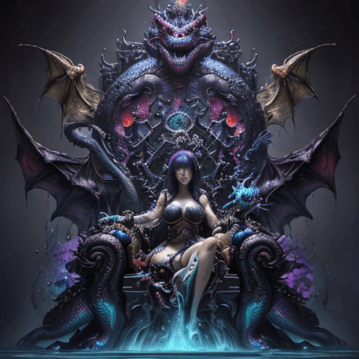 AI generated: wet shirt (see through)  Smiling Dark Puppet Surrounded By Monsters, Orochi, colorful masterpiece, 1...