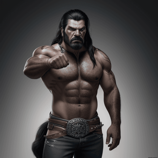 AI generated: Fotografía Humanoide, Lobo con cuerpo humano, musculoso, un guerrero vikingo fondo nórdico, calidad ...