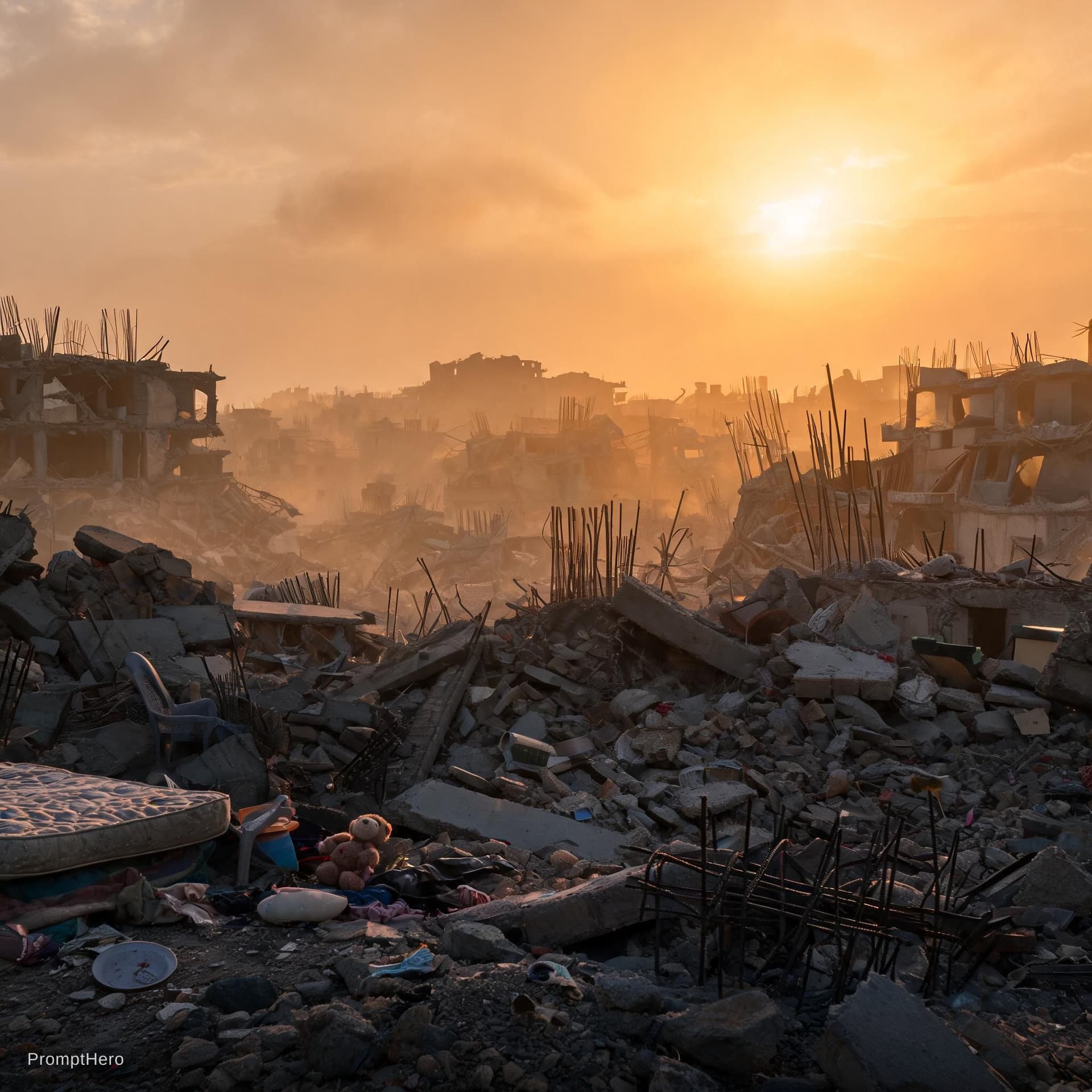 AI generated: ⁠A cinematic, wide-angle shot of a recently destroyed residential neighborhood in South Lebanon, pil...